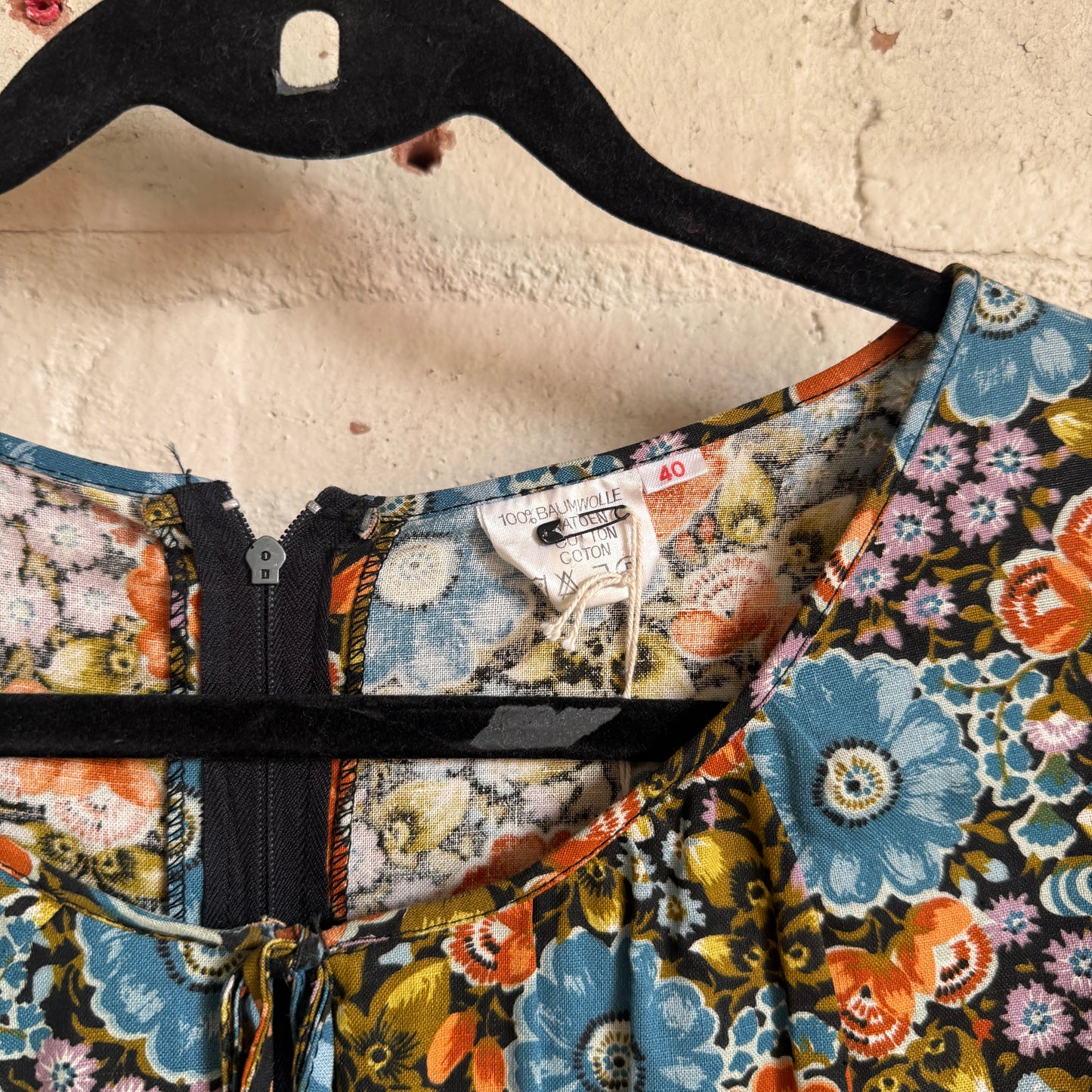 1970s Brown Flowery Cotton Print Dress