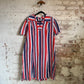 1970s Red and Blue Striped Cotton Dress