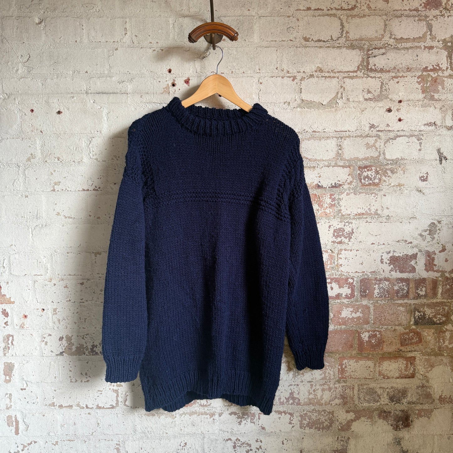 1980s Navy Hand Knitted Fisherman Jumper
