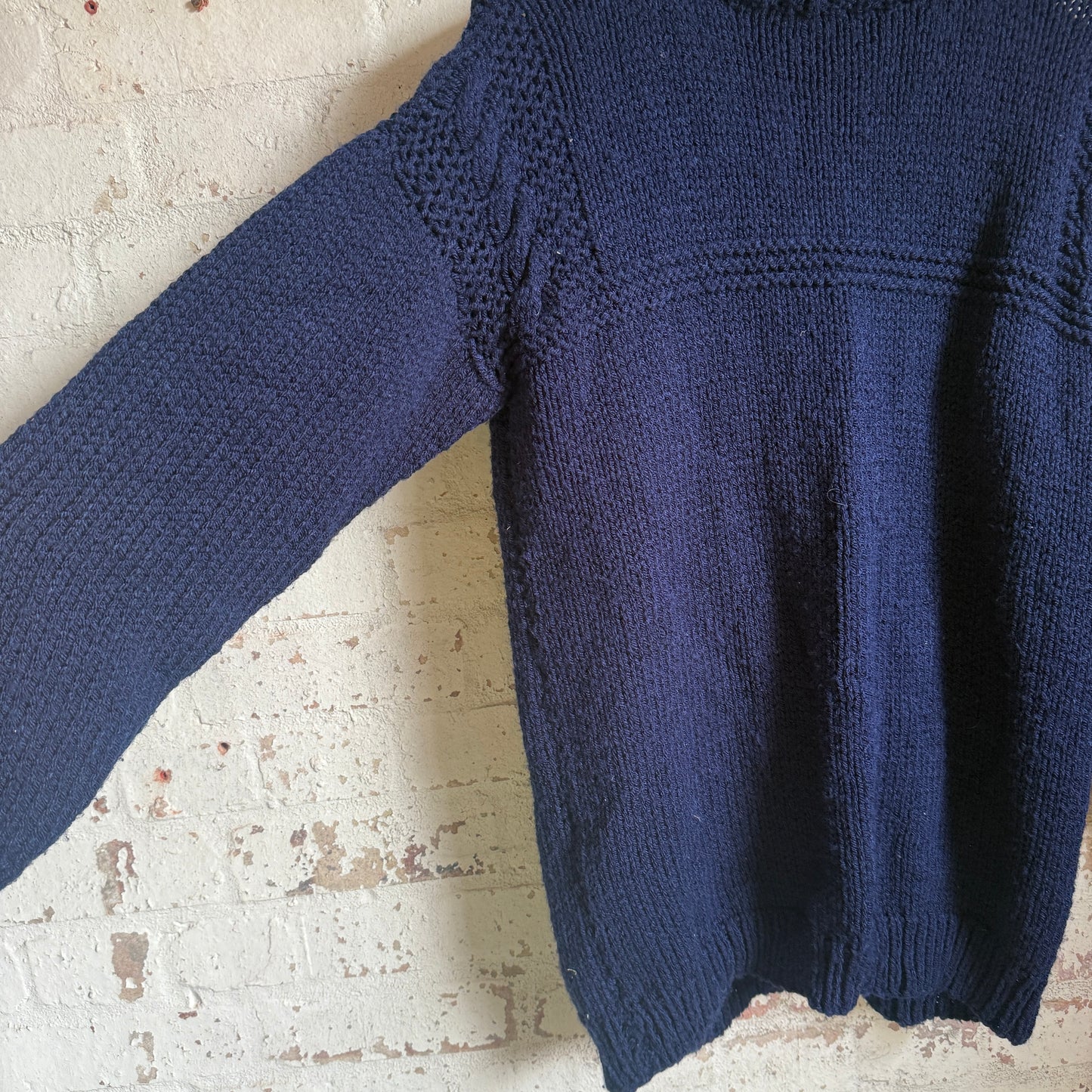 1980s Navy Hand Knitted Fisherman Jumper