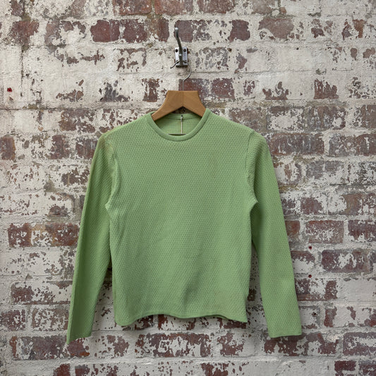 1970s Green Patterned Long Sleeve Top