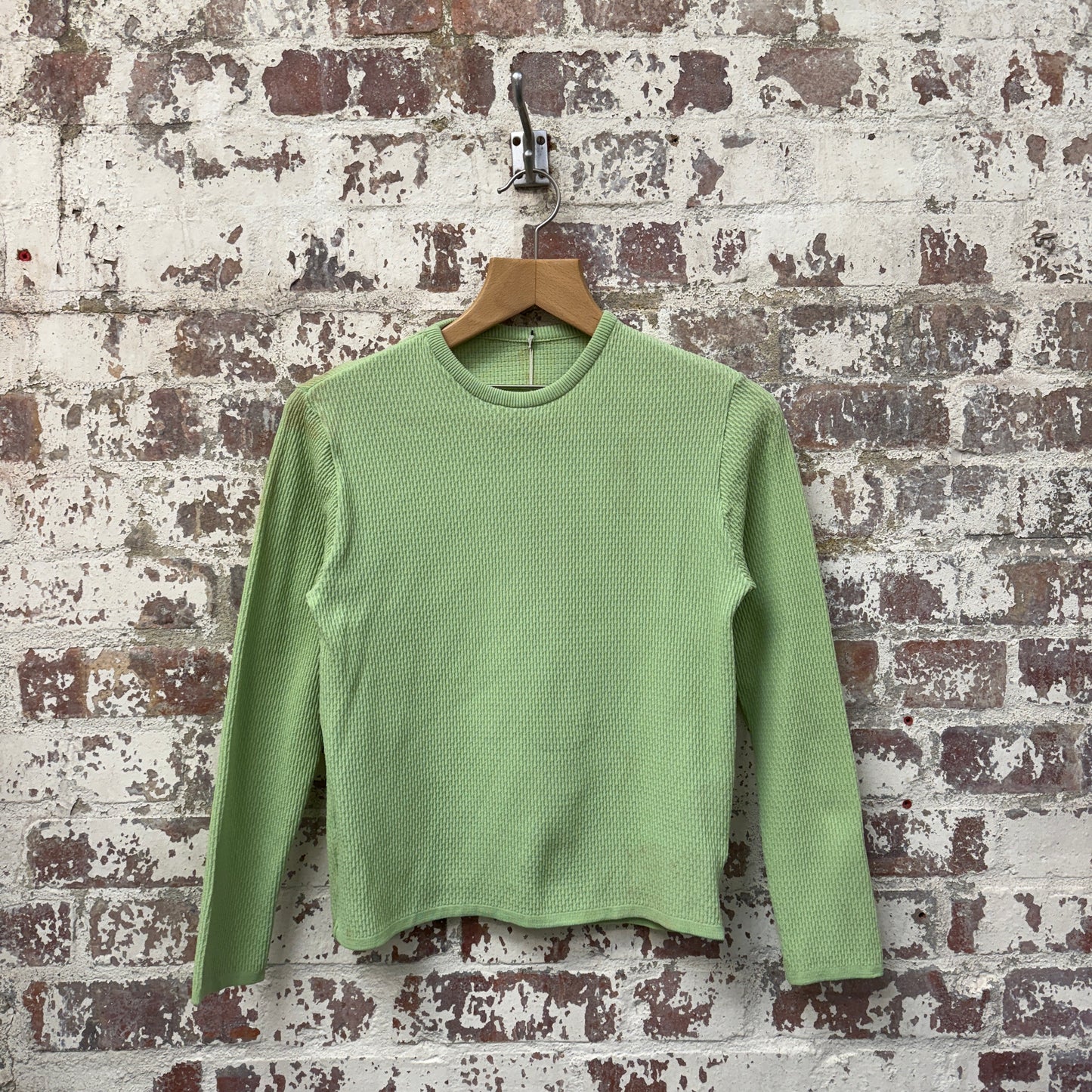 1970s Green Patterned Long Sleeve Top