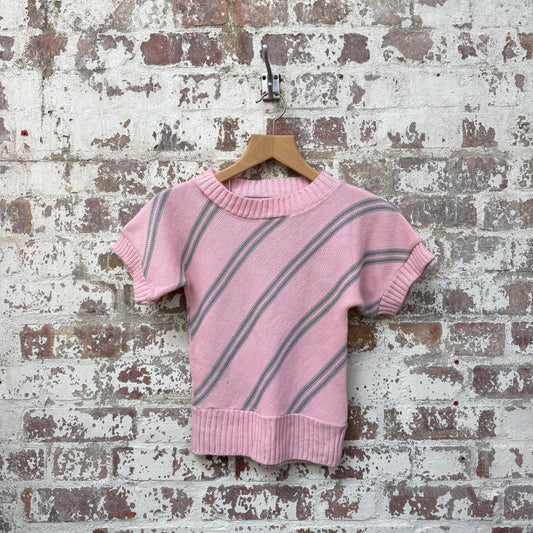 1980s Pink Striped Knitted Short Sleeved Jumper