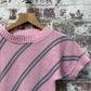 1980s Pink Striped Knitted Short Sleeved Jumper