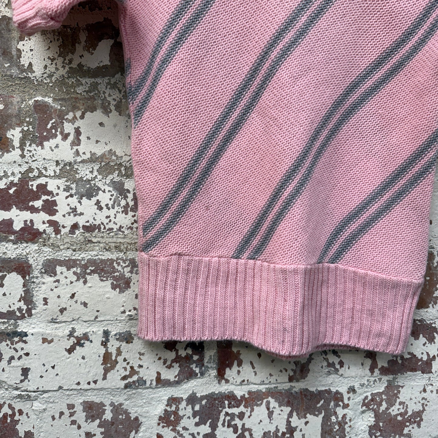 1980s Pink Striped Knitted Short Sleeved Jumper