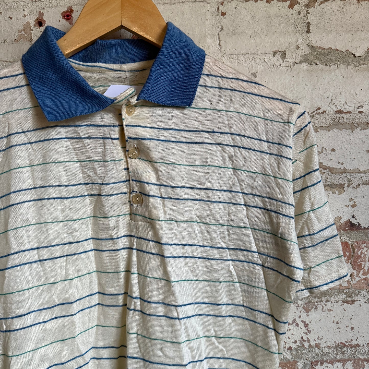 1980s Beige Striped Polo Shirt Top