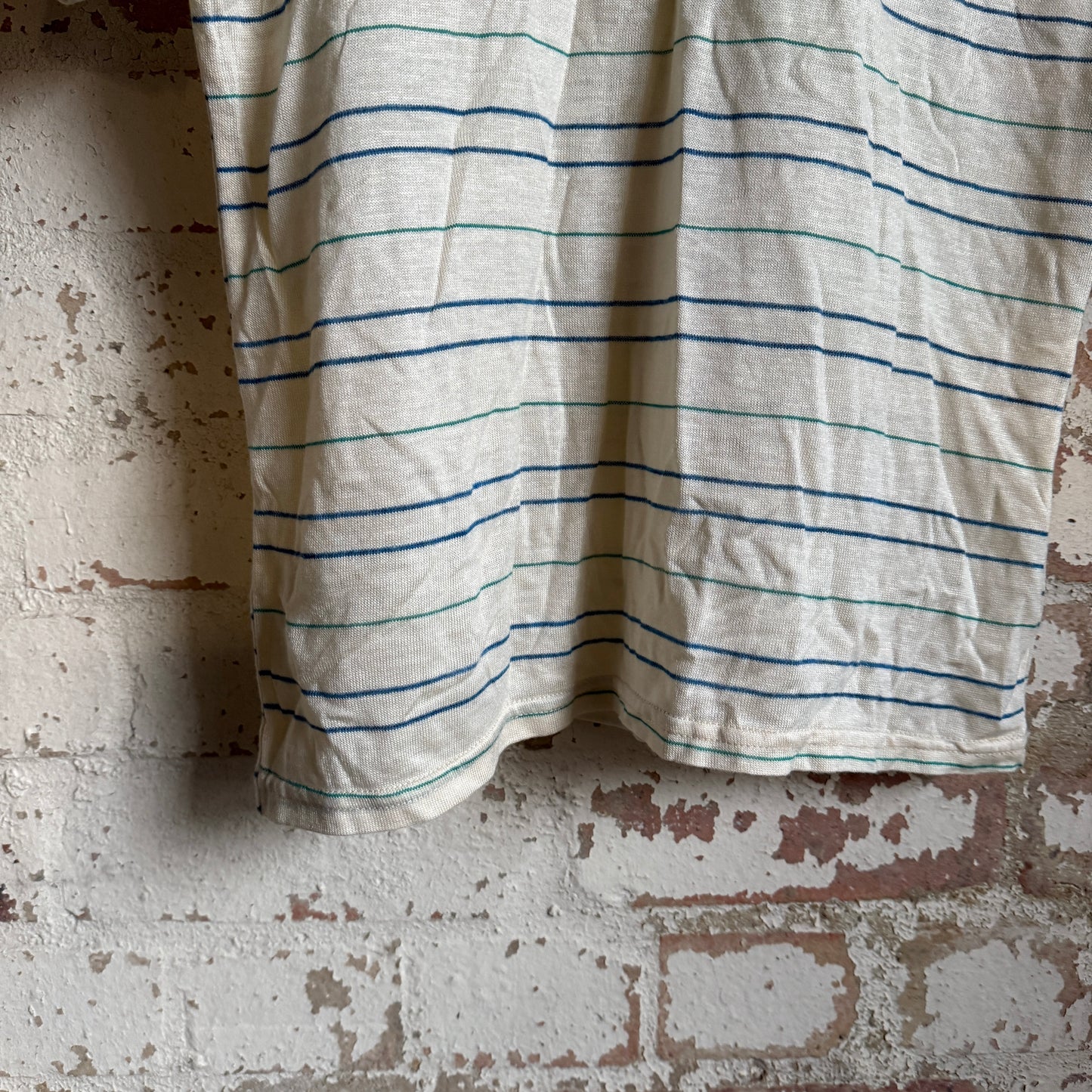 1980s Beige Striped Polo Shirt Top