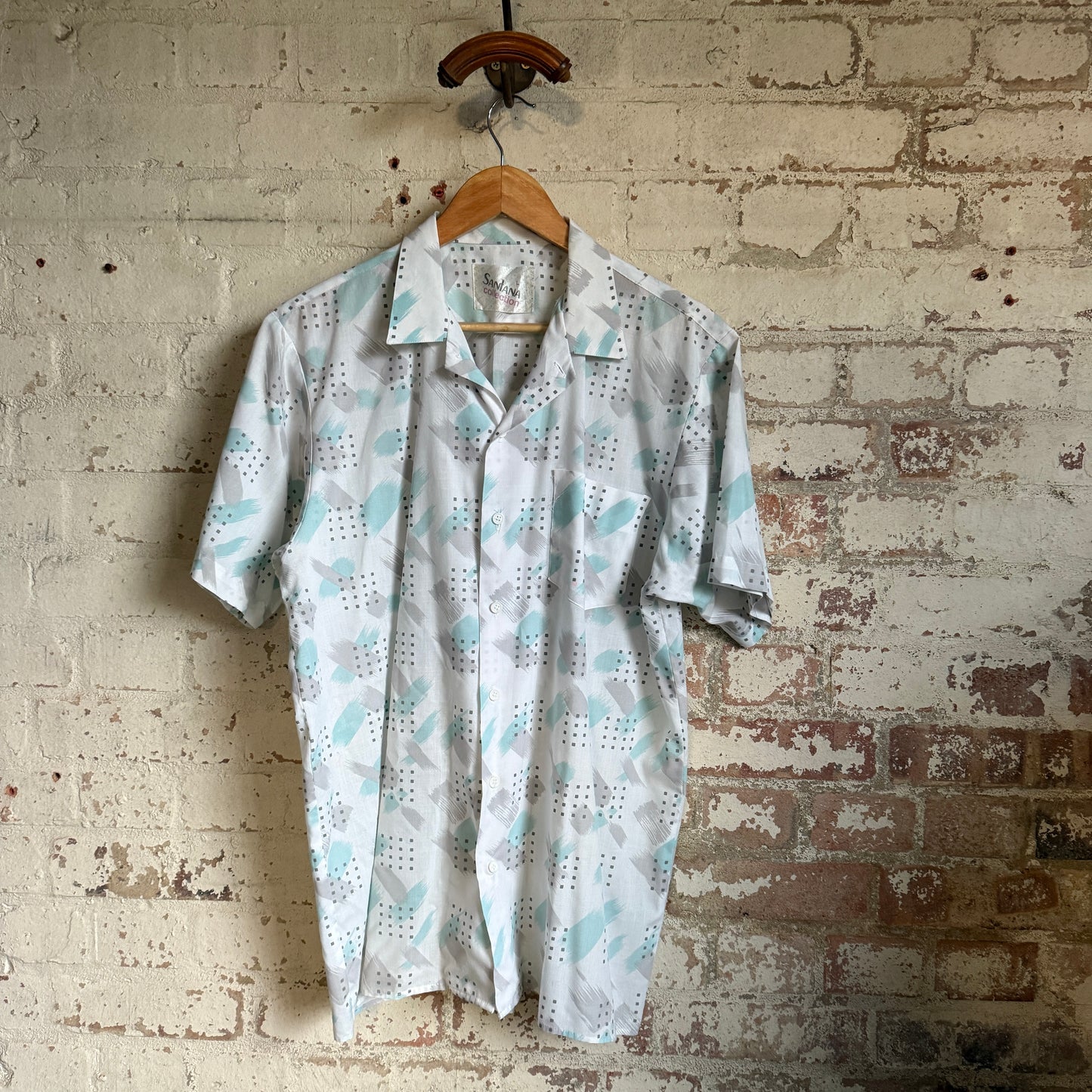 1980s White Patterned Leisure Button Shirt