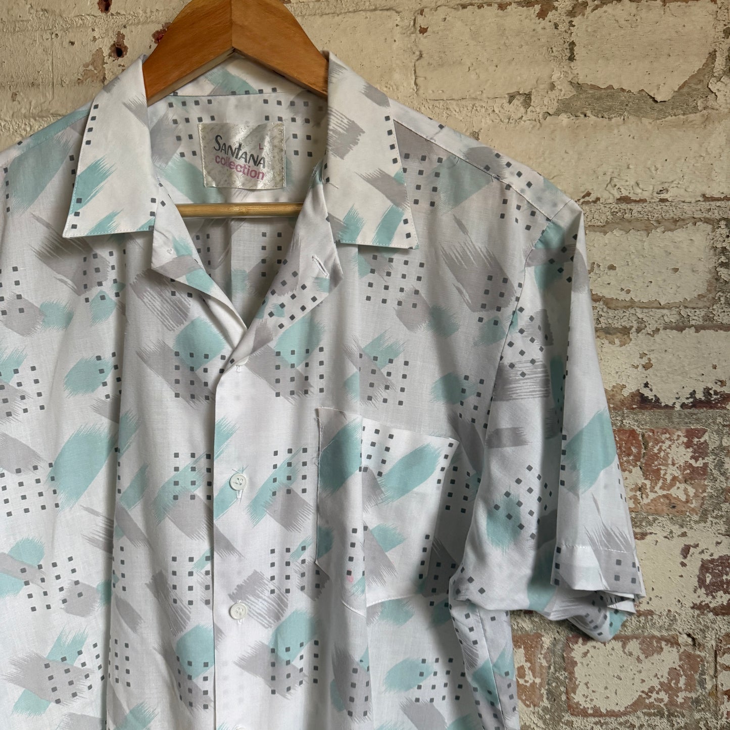 1980s White Patterned Leisure Button Shirt