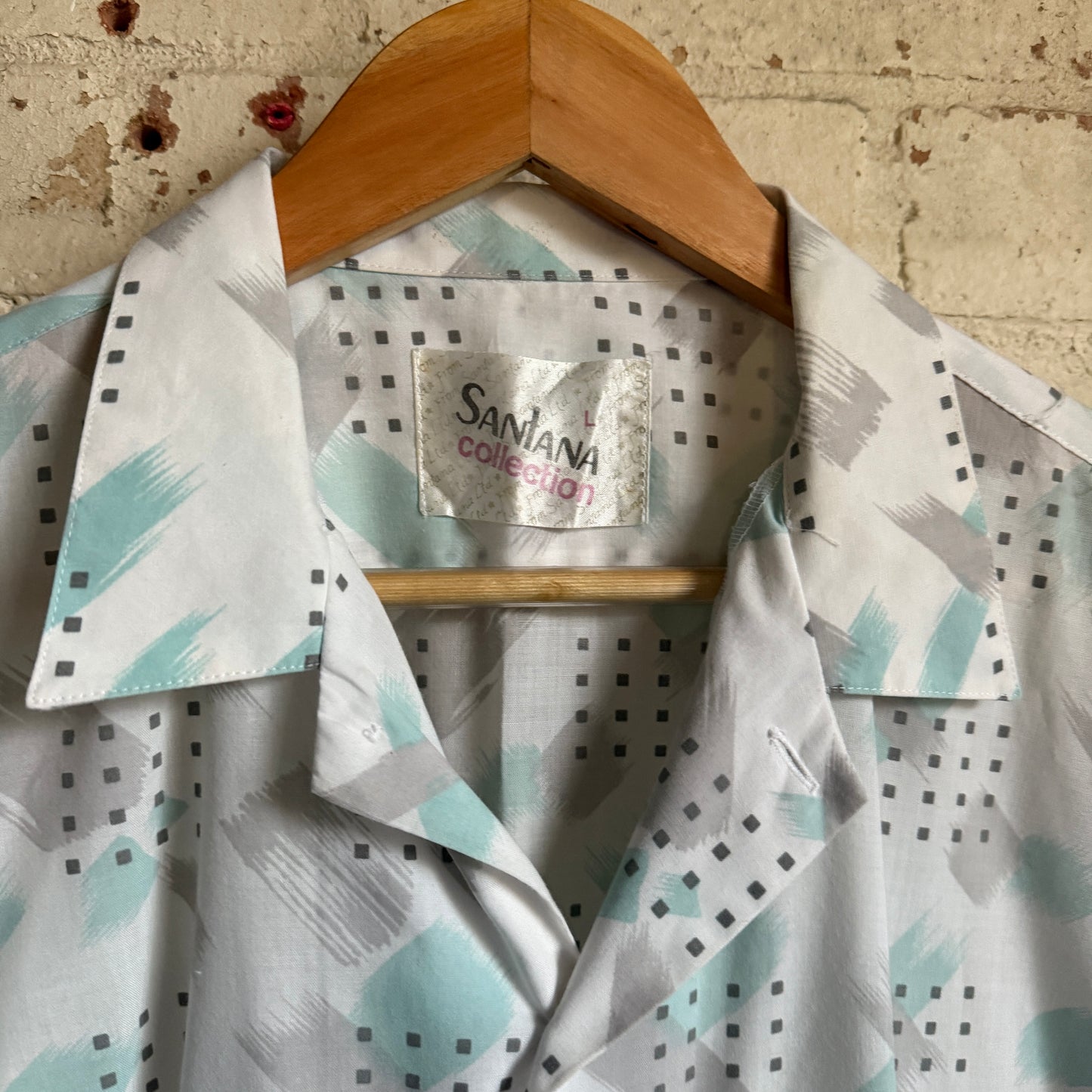 1980s White Patterned Leisure Button Shirt