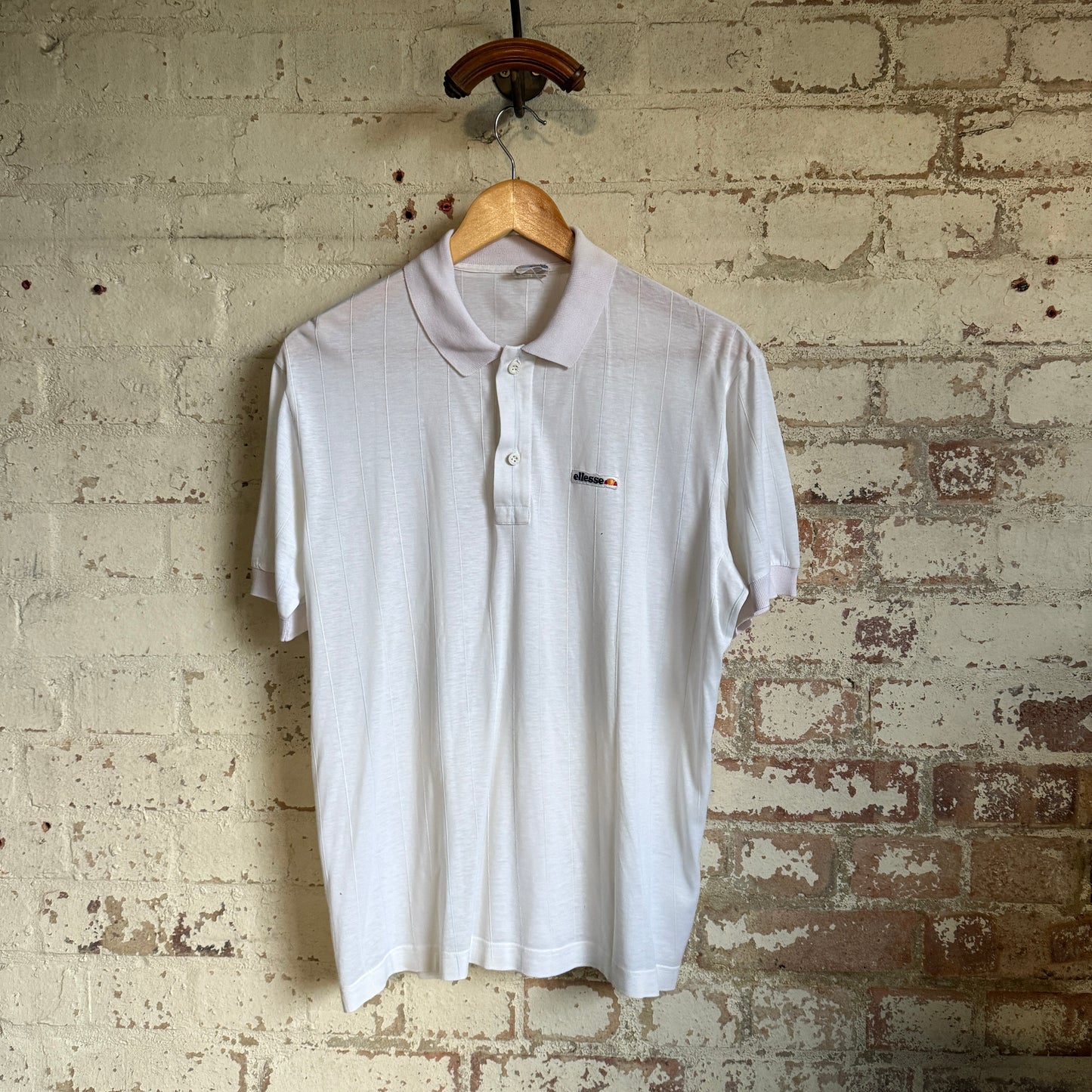 1980s White Ellesse Polo Shirt Top