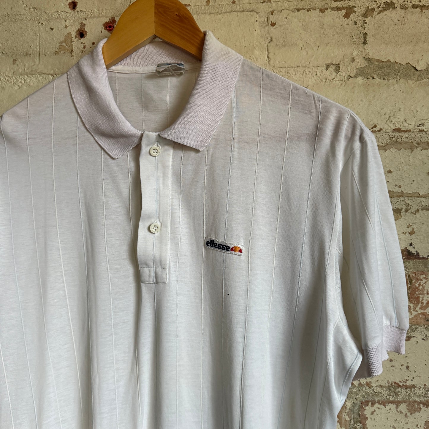 1980s White Ellesse Polo Shirt Top