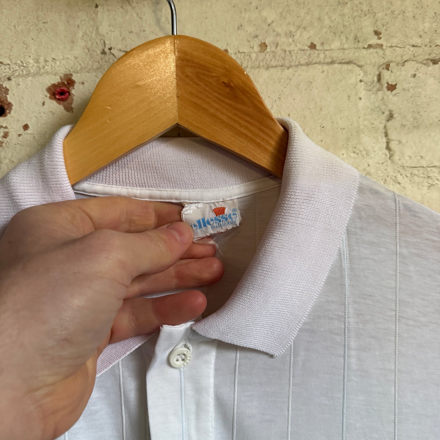 1980s White Ellesse Polo Shirt Top