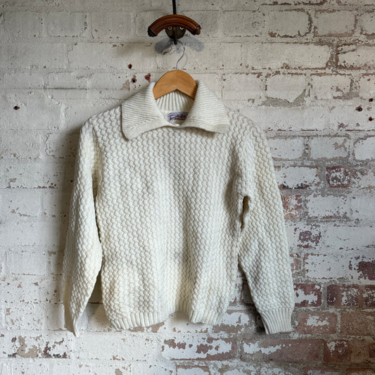 1950s White British Wool Knitted Jumper