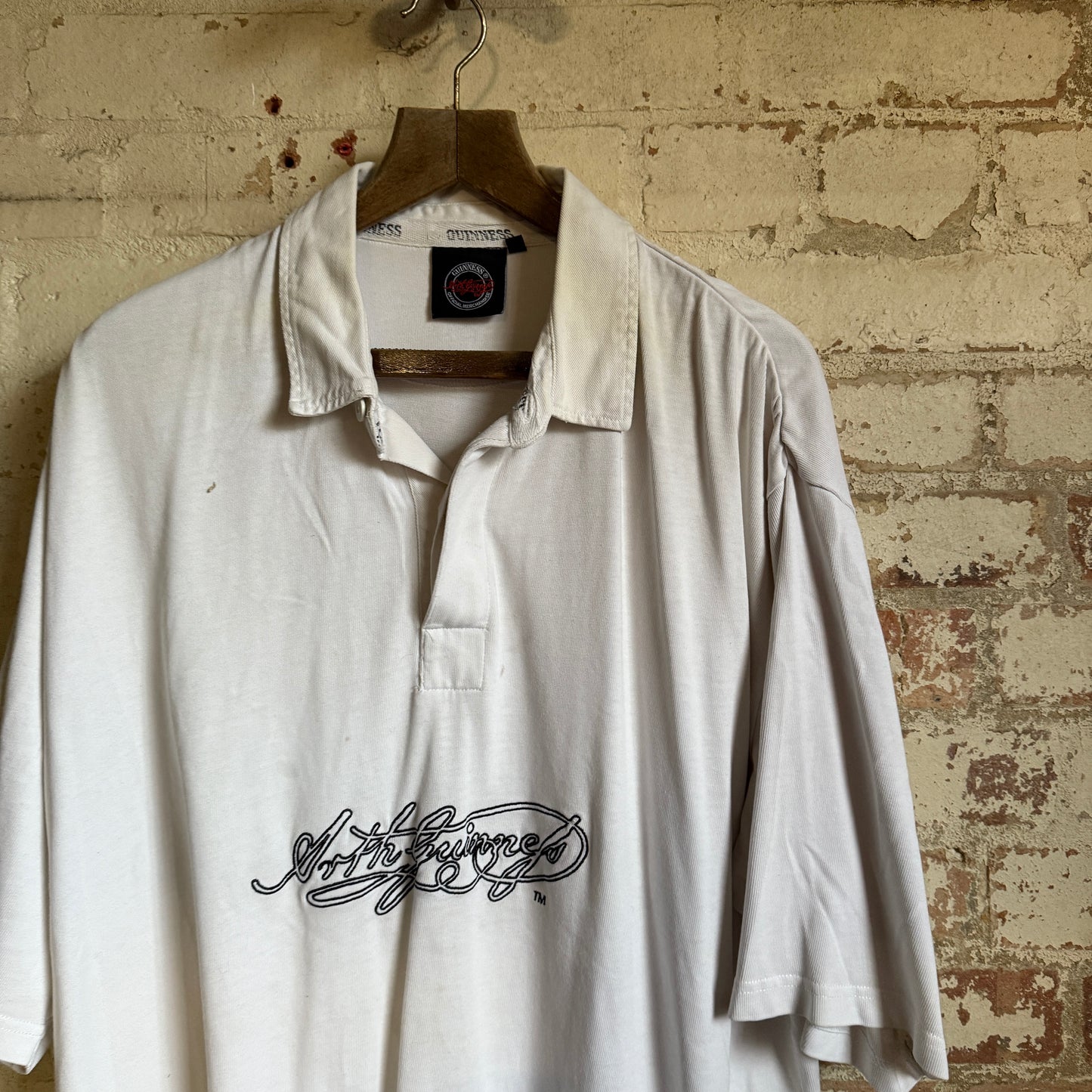 1990s White Guinness Polo Shirt Top