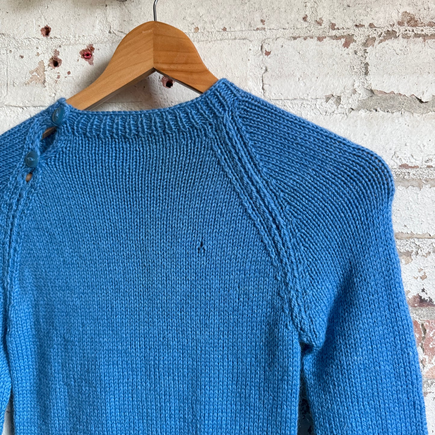 1960s Blue Wool Knitted Shoulder Button Jumper
