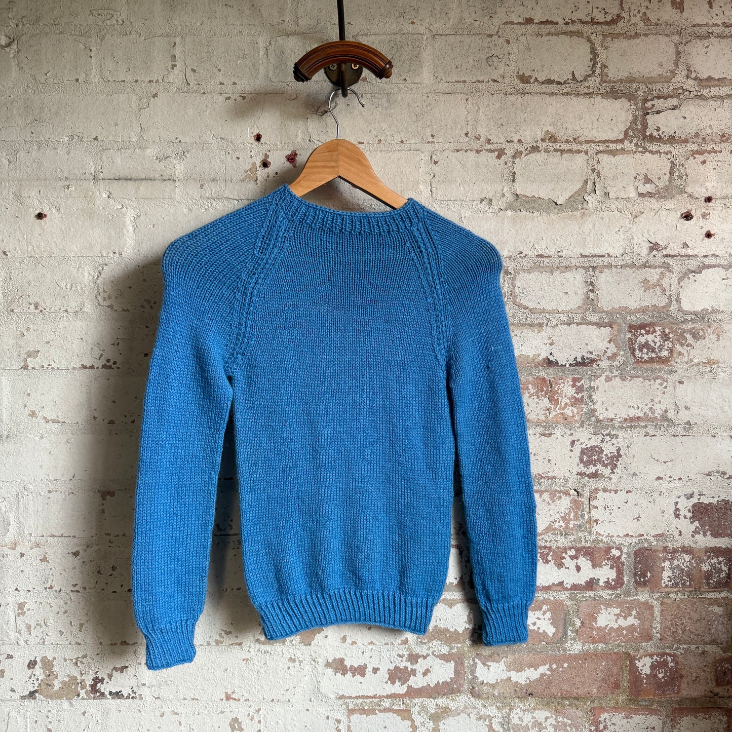 1960s Blue Wool Knitted Shoulder Button Jumper