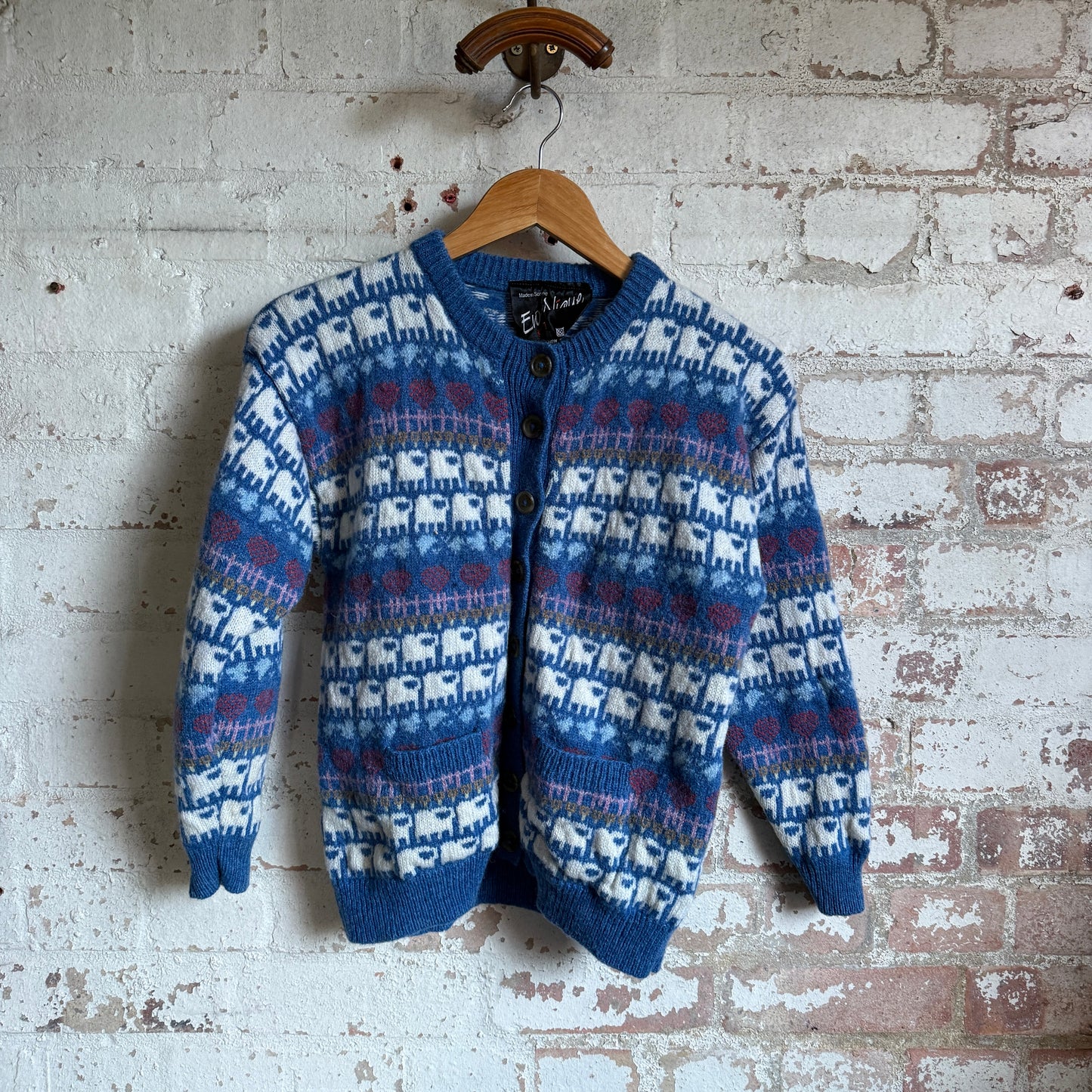 1970s Sheep Knitted Button Cardigan Jumper