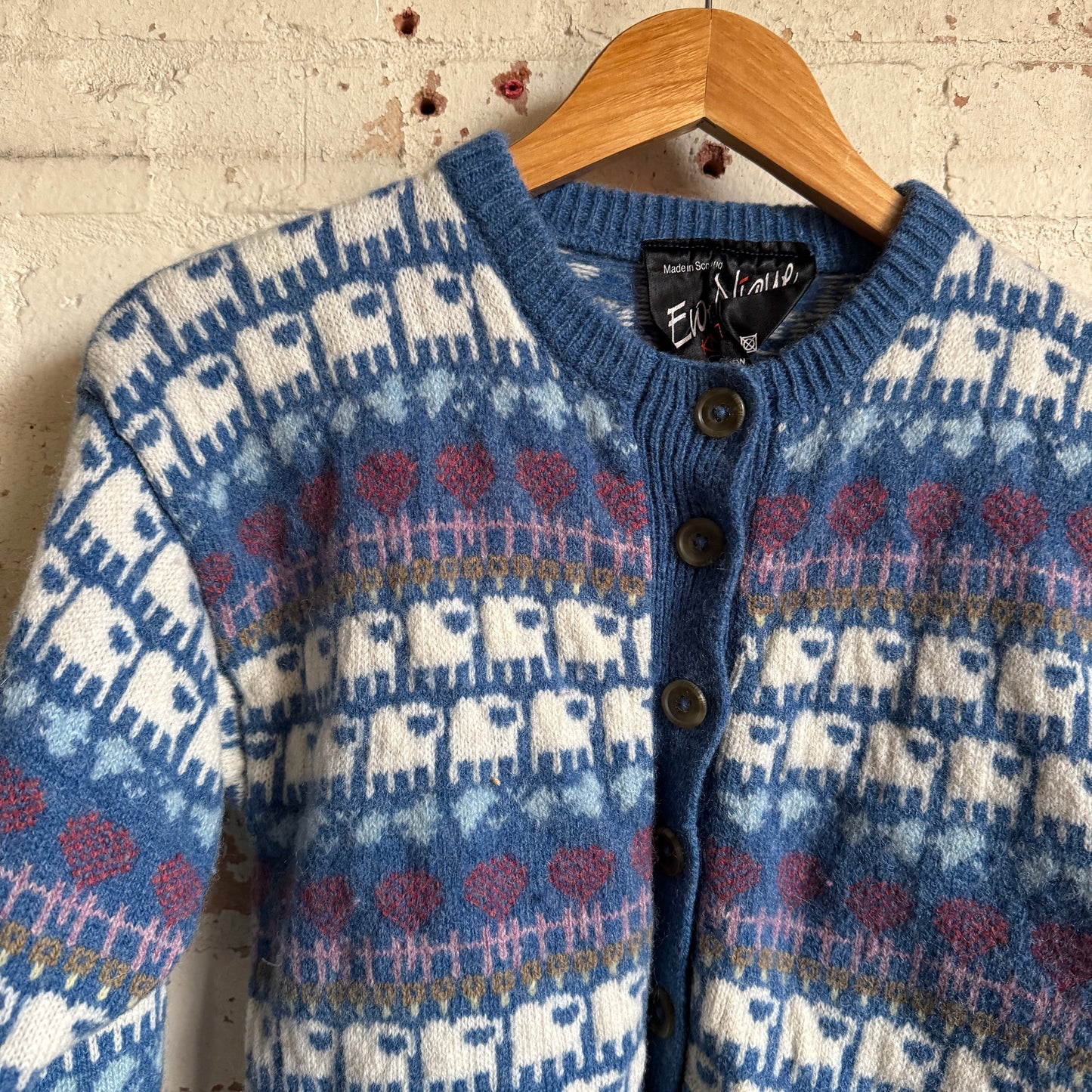 1970s Sheep Knitted Button Cardigan Jumper