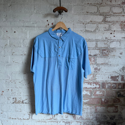1980s Blue Cotton Design Shirt