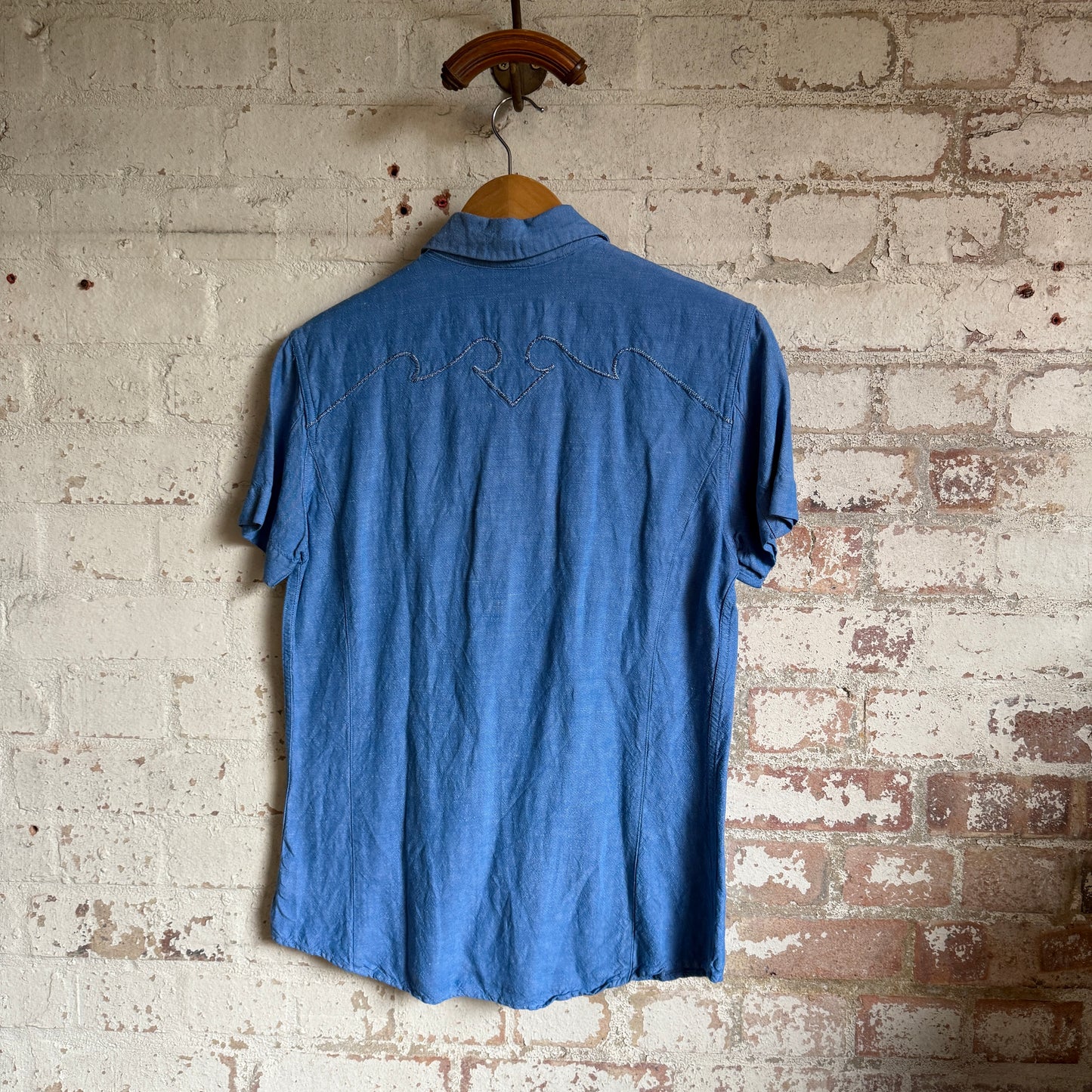 1990s Blue Rayon Diesel Embroidered Shirt