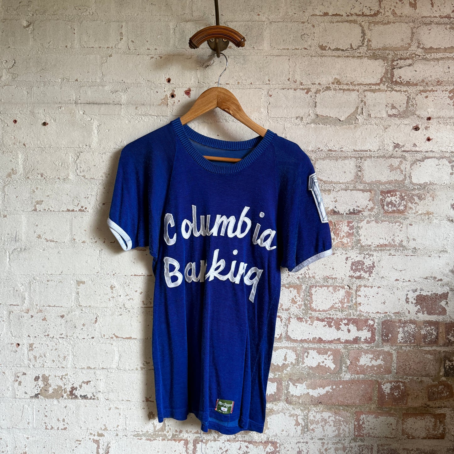 1960s Blue Columbia Banking Rayon Shirt