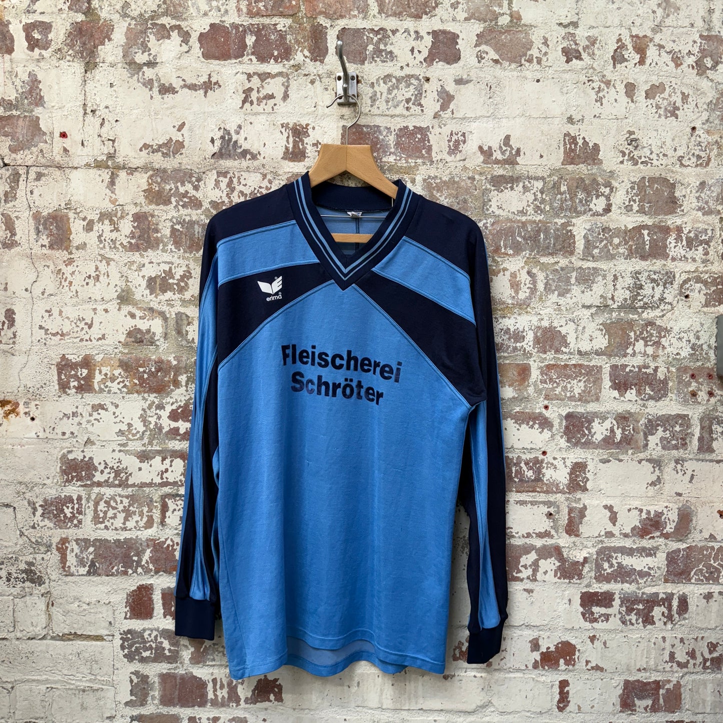 1980s Blue and Navy Graphic Long Sleeve Top