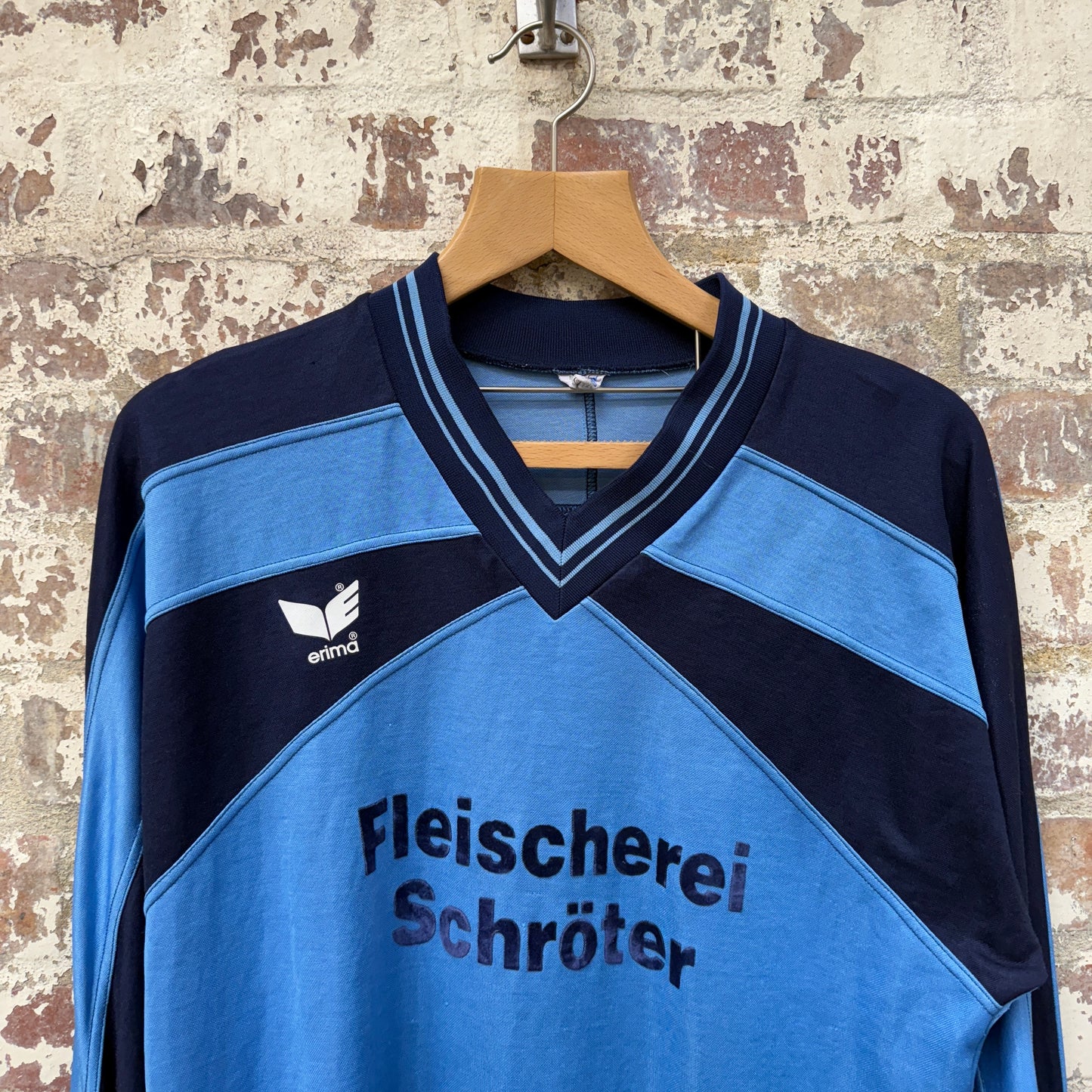 1980s Blue and Navy Graphic Long Sleeve Top