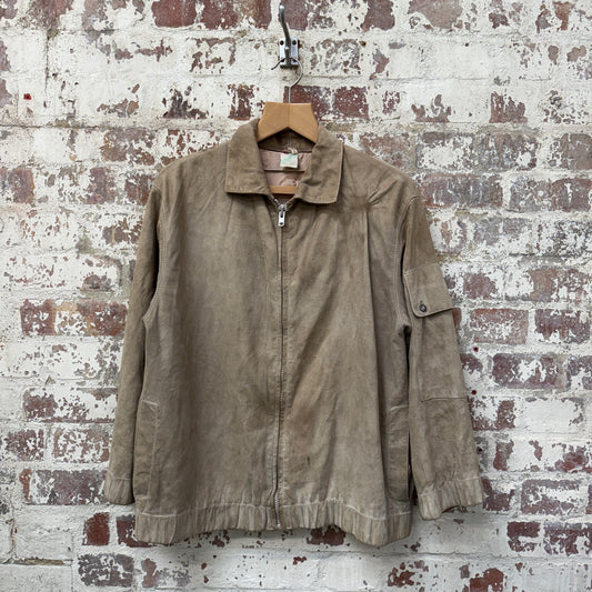 1970s Beige Suede Leather Zip Up Jacket