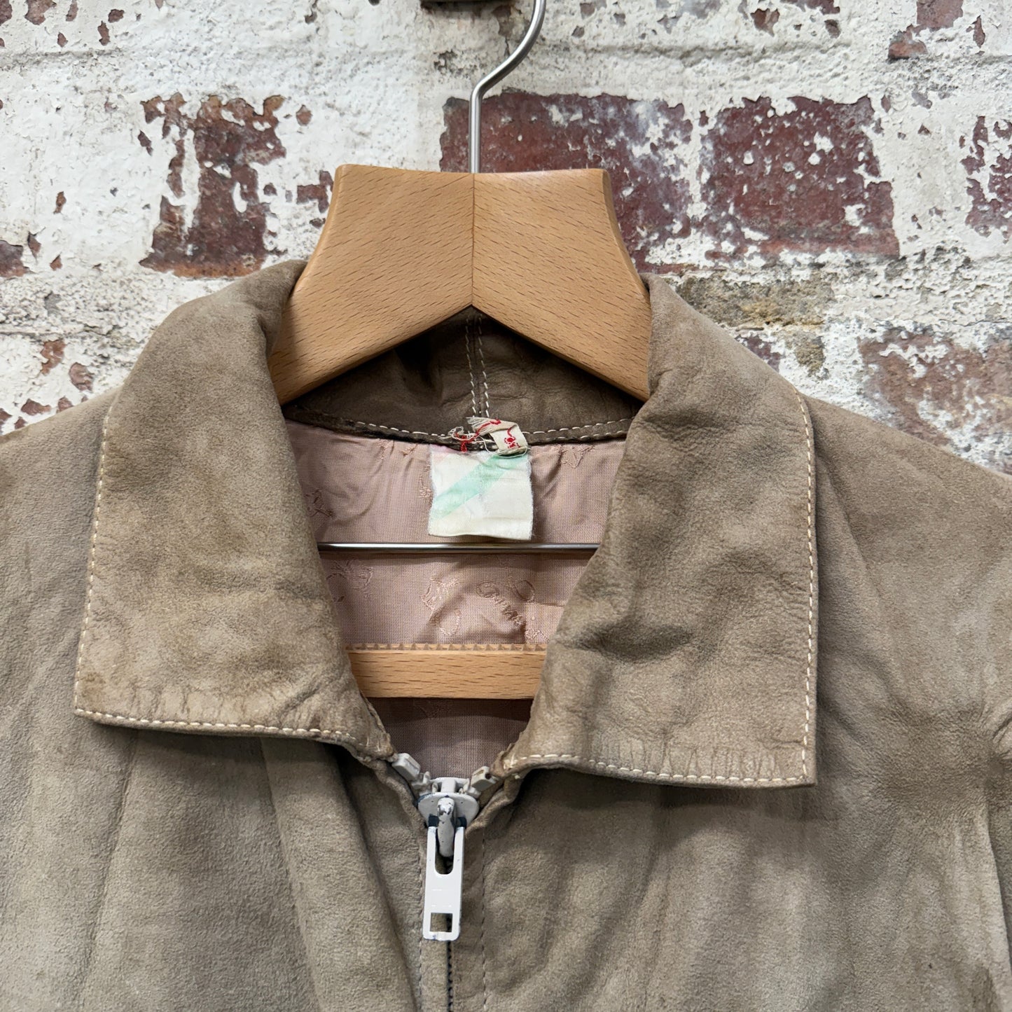 1970s Beige Suede Leather Zip Up Jacket