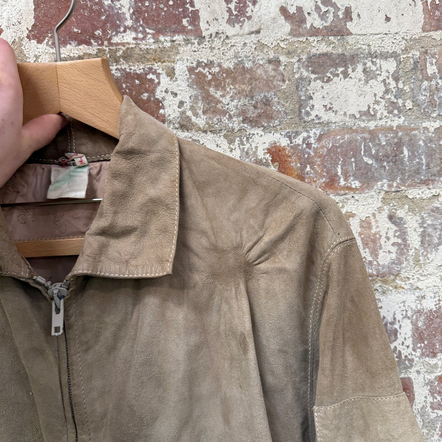 1970s Beige Suede Leather Zip Up Jacket