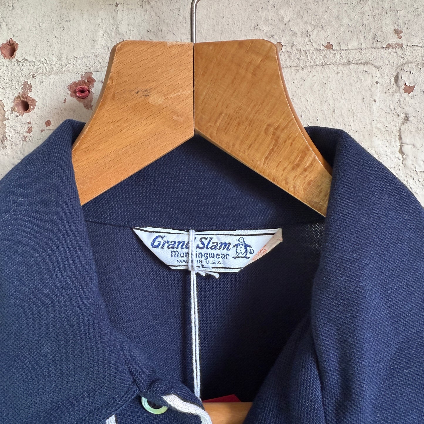 1970s Navy Penguin Dagger Collar Polo Shirt Top