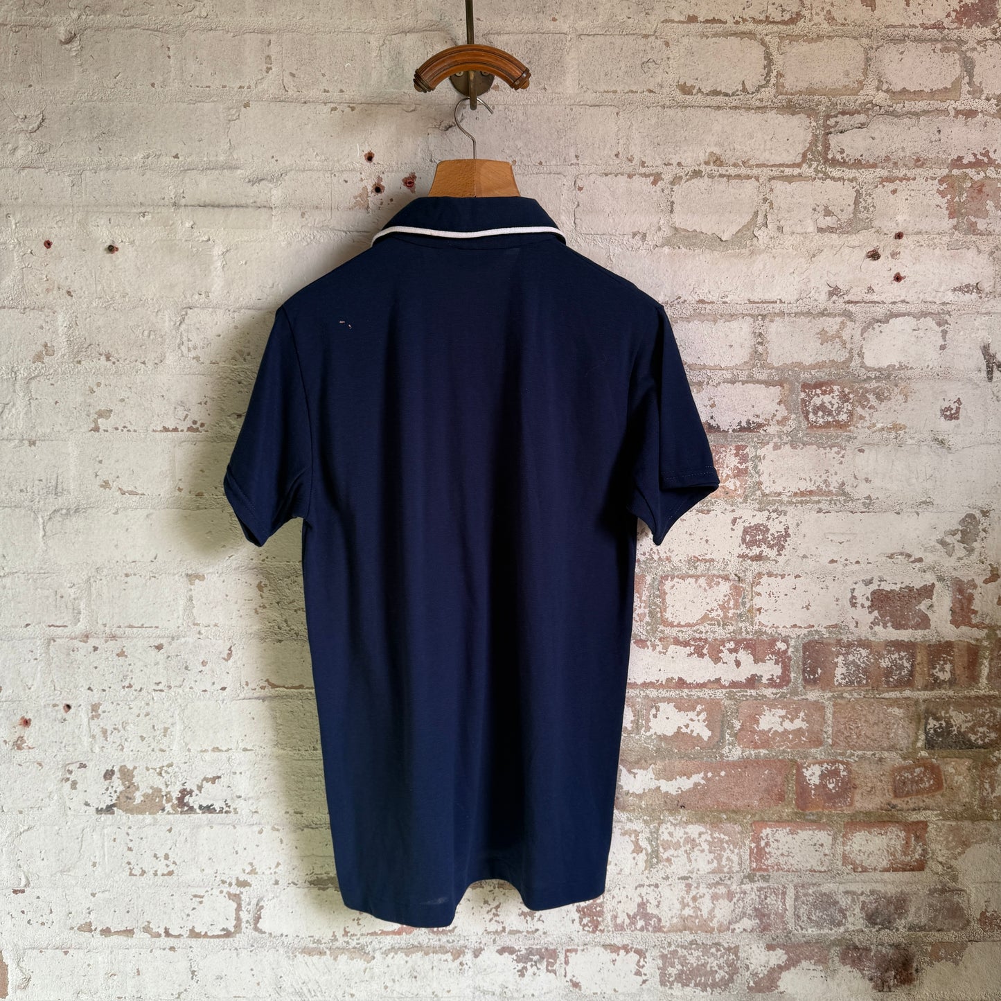1970s Navy Penguin Dagger Collar Polo Shirt Top