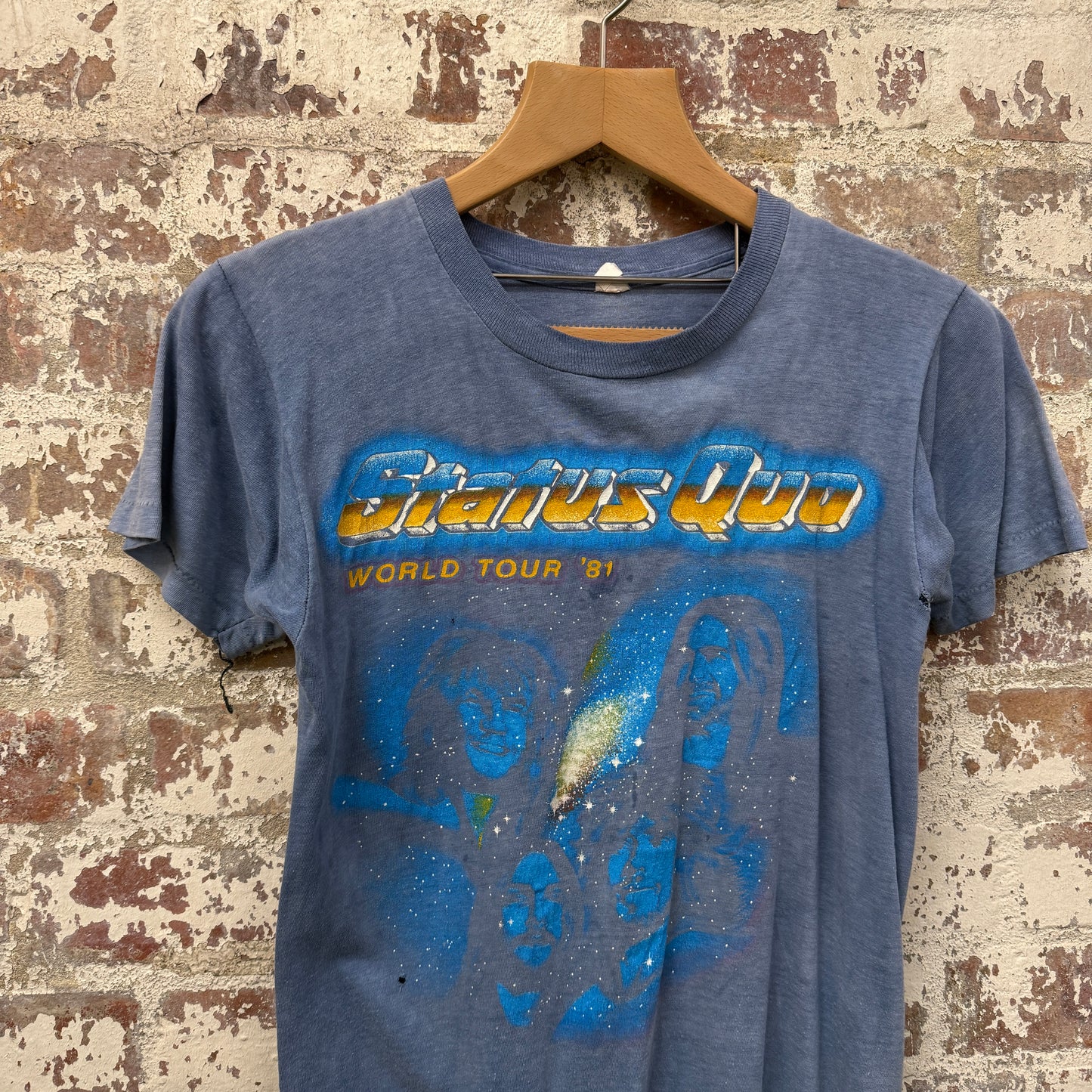 1980s Navy Faded Distressed Status Quo band Graphic T-Shirt