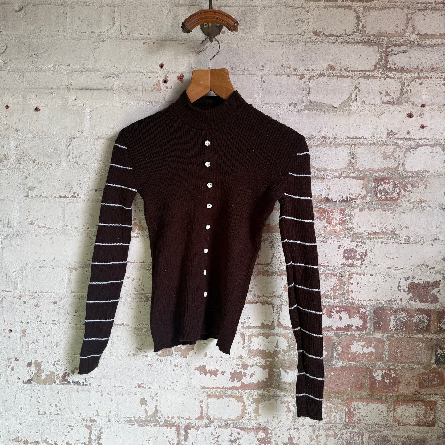 1970s brown knitted button Long Sleeve Top