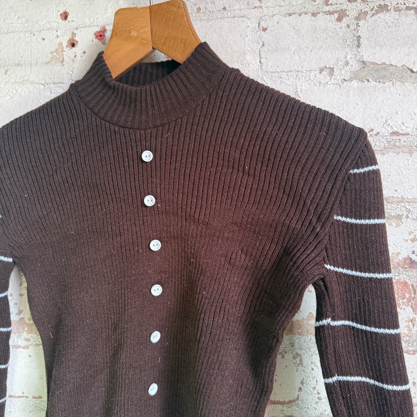 1970s brown knitted button Long Sleeve Top