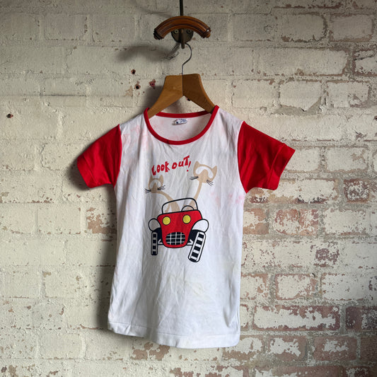 1970s White 'Look Out' Graphic T-Shirt