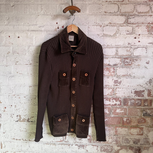 1970s Brown St Michaels Corduroy Knitted Cardigan Jumper