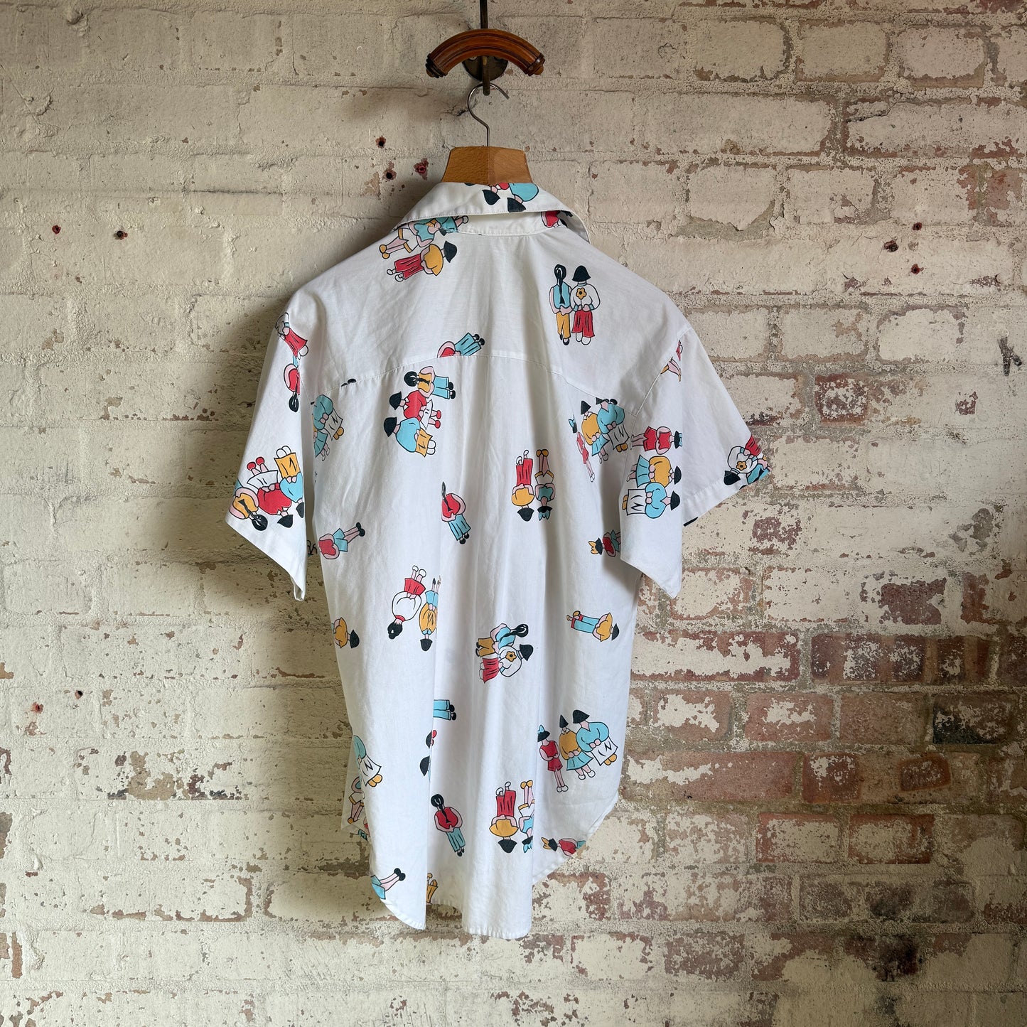 1970s White Unusual Graphic Button Shirt