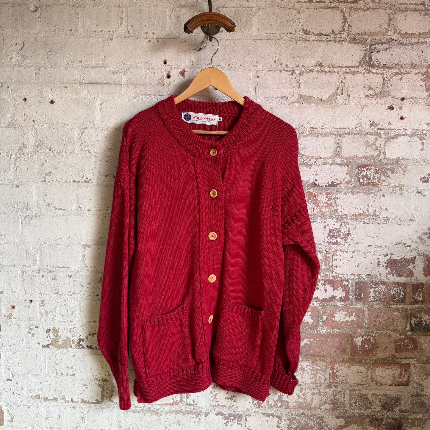 1980s Red Guernsey Knitted Button Jumper