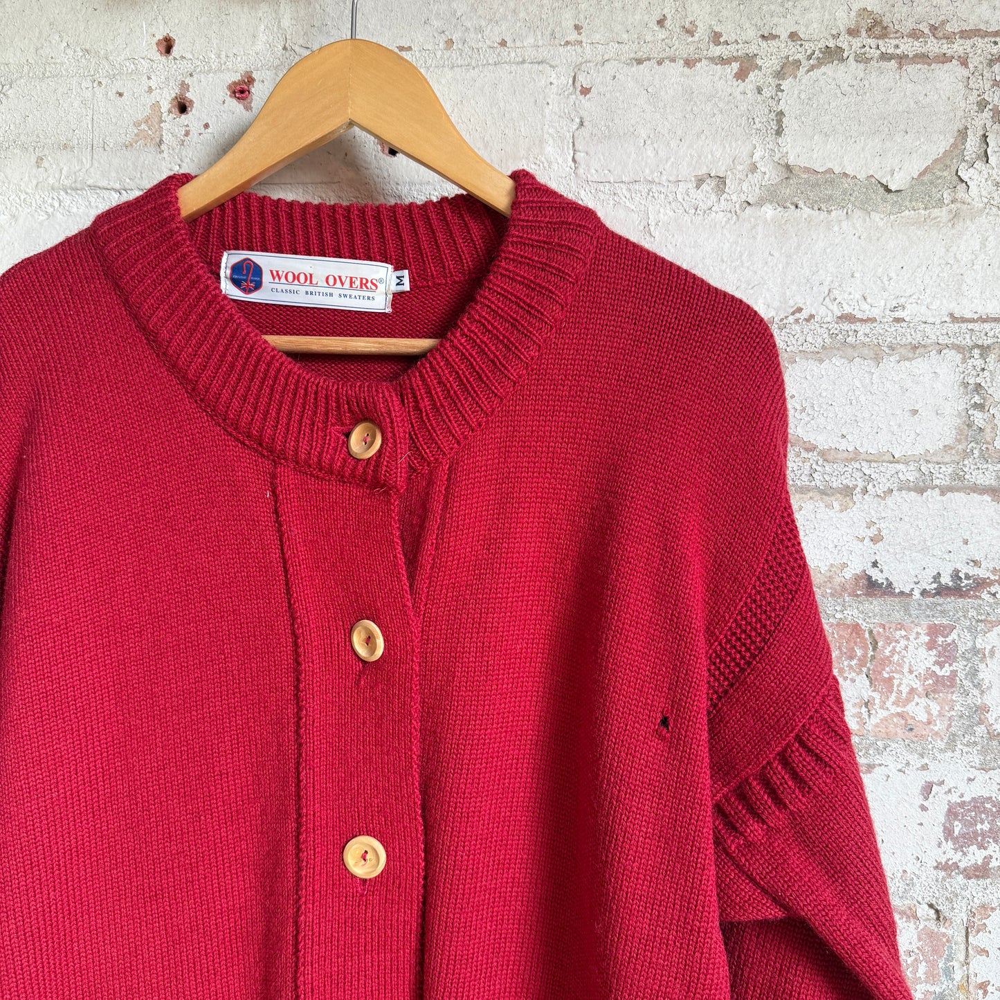 1980s Red Guernsey Knitted Button Jumper