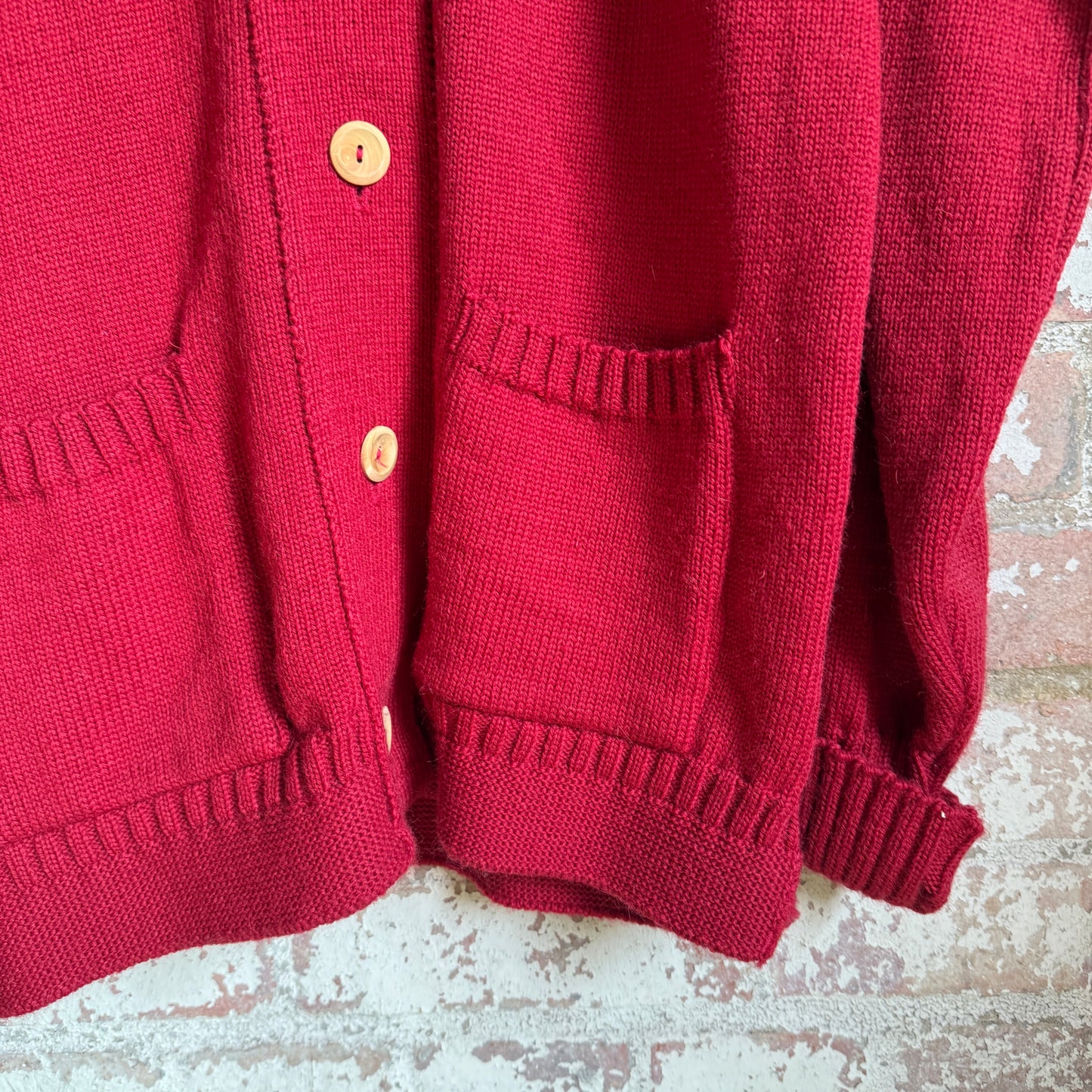 1980s Red Guernsey Knitted Button Jumper