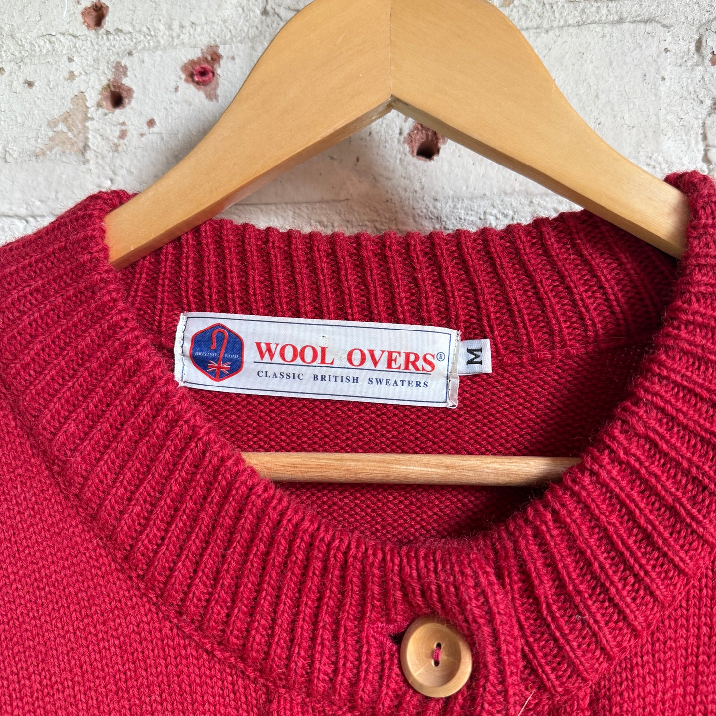 1980s Red Guernsey Knitted Button Jumper
