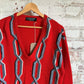1980s Red Jaeger Chain Print Knitted Jumper