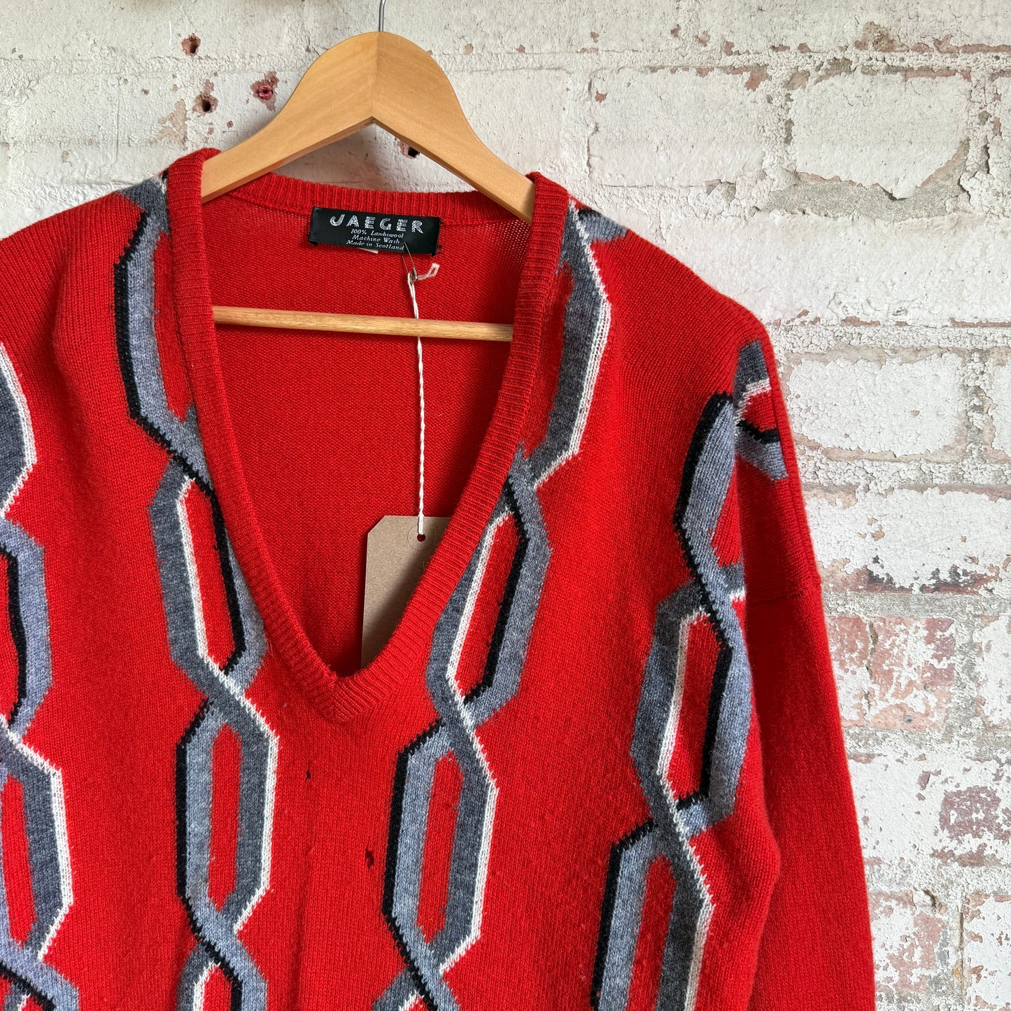1980s Red Jaeger Chain Print Knitted Jumper