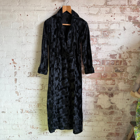 1920s Black Art Deco Fur Unusual Style Long Dress