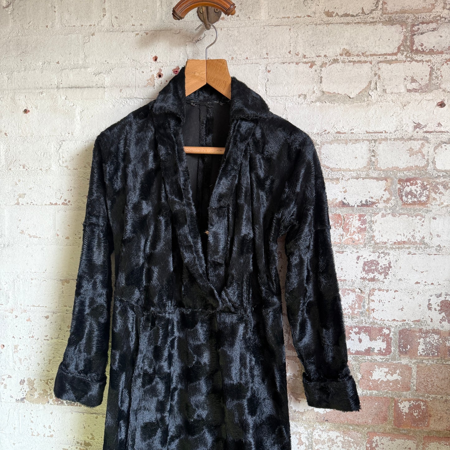 1920s Black Art Deco Fur Unusual Style Long Dress