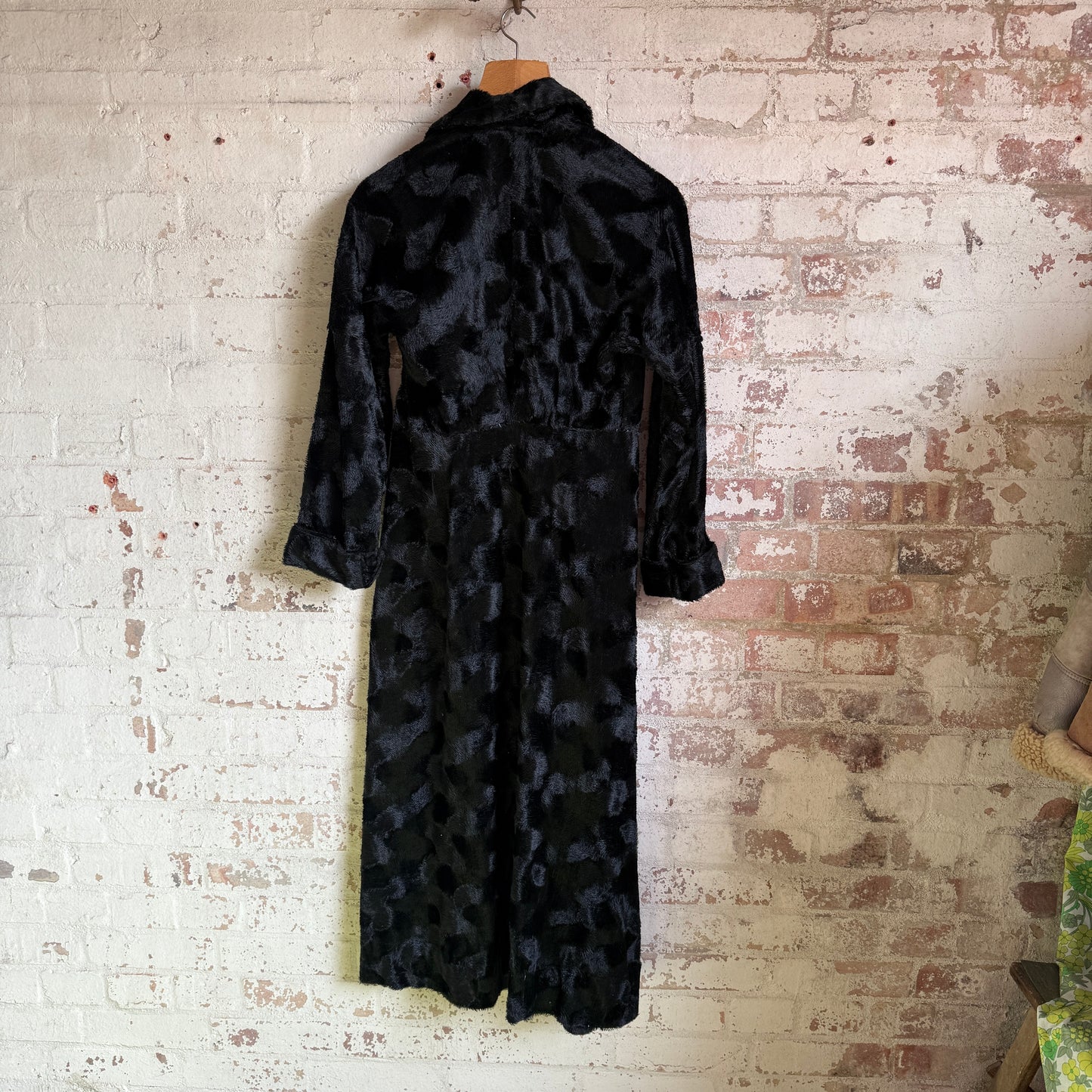 1920s Black Art Deco Fur Unusual Style Long Dress