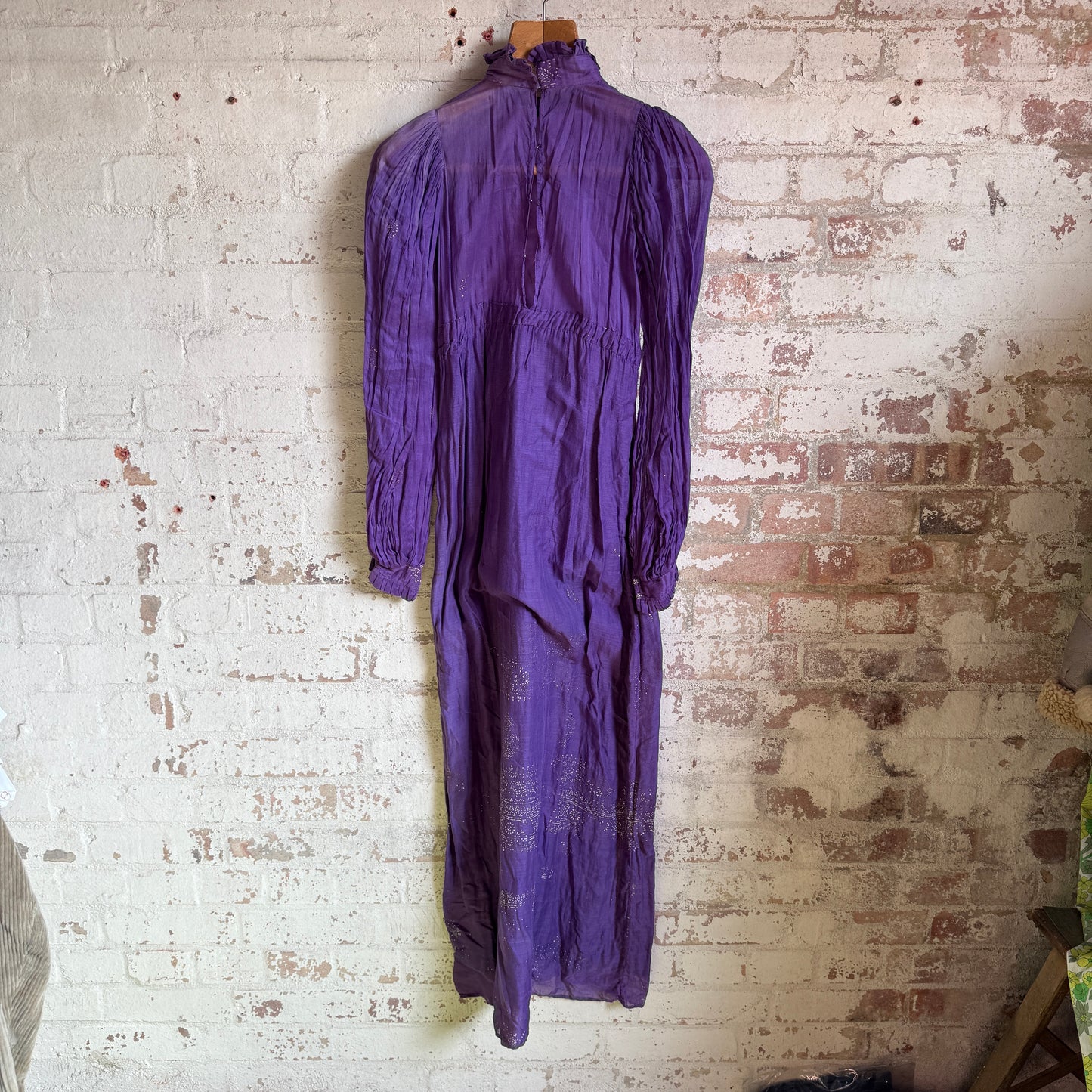 1970s Purple Indian Cotton Printed Boho Hippy Dress
