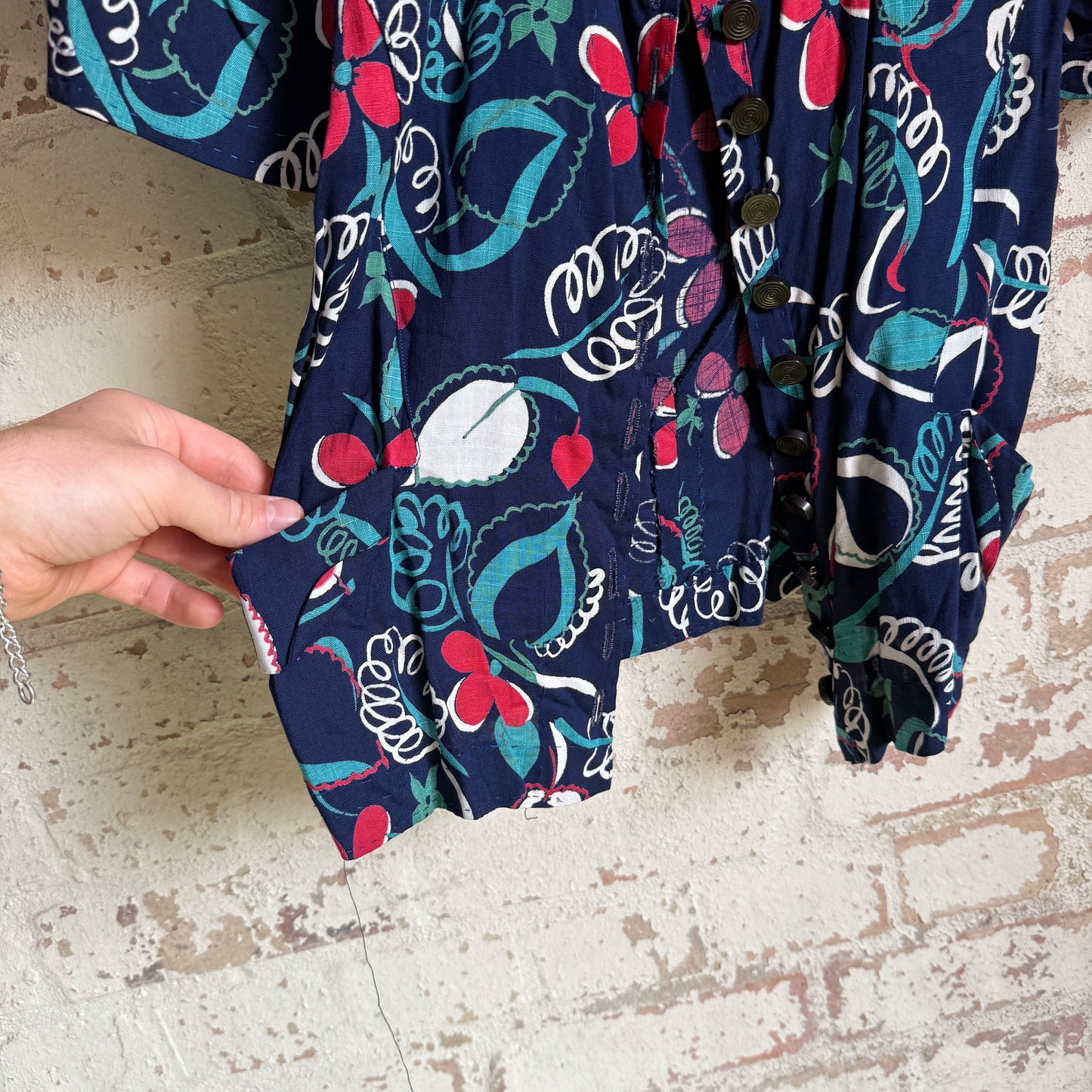 1940s Rayon Printed Blouse Shirt Top